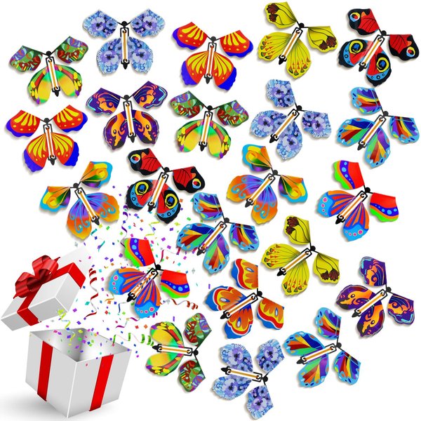 100 Pcs Magic Flying Butterfly Fairy Flying Toys Colorful Wind up Butterfly in The Book Rubber Band Powered Butterfly Toys for Bookmark Greeting Card Surprise Xmas Gift, 10 Styles
