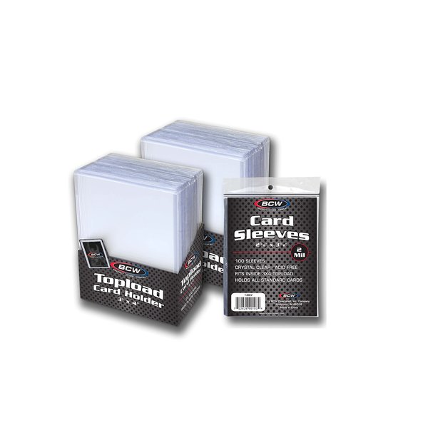 BCW 50-Count Topload Card Holders & 100-Count Trading Card Sleeves | Protects Baseball, Football, Pokémon, Magic The Gathering, and More | Archival Quality, Acid-Free PVC & Polypropylene