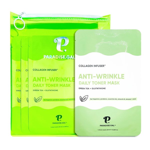 ParadiseGal Anti-Wrinkle Face Masks (10-Pack) Korean Skincare Infused with Collagen, Green Tea, Glutathione, Niacinamide & Ceramide - Hydrating Solution for Smooth, Youthful Skin