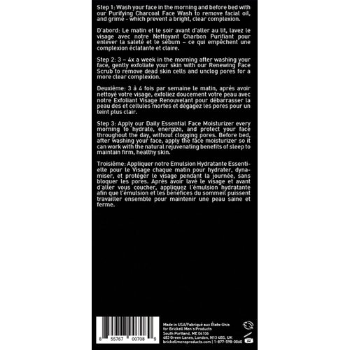 Brickell Men's Daily Advanced Face Care Routine II, Activated Charcoal Facial Cleanser, Face Scrub, Face Moisturizer Lotion, Natural and Organic, Scented