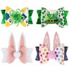 Whaline St. Patrick's Day & Easter Bow Clips Glitter Shamrock Clover Bunny Rabbit Hair Pins Quicksand Sequin Bow Hair Barrettes Alligator Clip Hair Accessories for Girls Women Birthday Gifts, 4 Pack