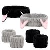 AMCAMI 6 Pcs Spa Headband Face Wash Headband and Wristband Set, Cute Make Up Cat Ears Headband Plush Animal Makeup Skincare Headbands with Face Washing Wristband for Women
