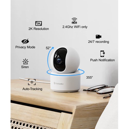 GALAYOU Indoor Security Camera 2K, Pet Camera, 360 Degree WiFi Home Security Camera for Baby/Elder/Nanny with Night Vision, Siren, 24/7 SD Card Storage, Works with Alexa and Google Assistant G2-2Pack