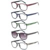 MODFANS Reading Glasses Women/Men Wood Look Round Frame Includes Sun Readers glasses for outdoors 5-Pack Comfort Flexible?Spring Hinge Lightweight with soft case 3.0