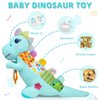 Baby Dino Musical Stuffed Animal Toys for 0-3-6-9-12 Months，Infant Dinosaur Tummy Time Toys with Crinkle Sound Paper,Teether，Textures & Rattles for Newborn Boys Girls Birthday Gifts，Blue