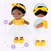 OUOZZZ Soft Black Baby Dolls for Girls - First African American Baby Dolls Multicultural Plush Rag Doll Sleeping Cuddle Buddy Doll Yellow Bow-tie Toy for Kids 12"