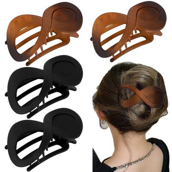Ahoney Flat Hair Clips for Women, Duckbill Clip Lay Down Claw Clips for Thick/Thin Hair Banana Clip French Hair Pin Hair Barrettes for Styling Hair Accessories for Women (Black&Brown)