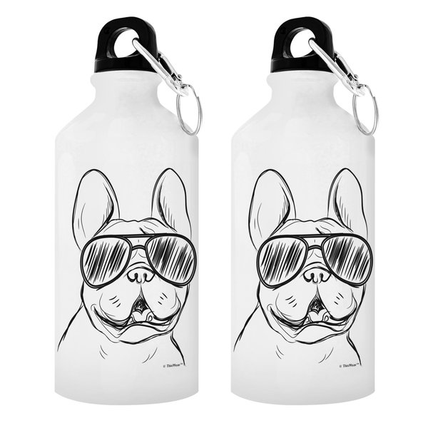 Dog Lover Gifts French Bulldog Sunglasses Gift 2-Pack Aluminum Water Bottles with Cap & Sport Top White