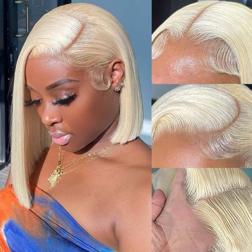 14 Inch Blonde Bob Wig Human Hair 613 Bob Lace Front Wig Human Hair 180% Density 13x4 HD Lace Frontal Wigs Human Hair Pre Plucked With Baby Hair Short Straight 613 Bob Wigs Human Hair for Women