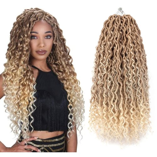 Aipin Goddess Locs Crochet Hair 18 Inch River Locs Boho Hippie Locs Wavy Crochet With Curly Hair In Middle And Ends Braids Hair Extensions (7Packs,18 inch,T27/613)