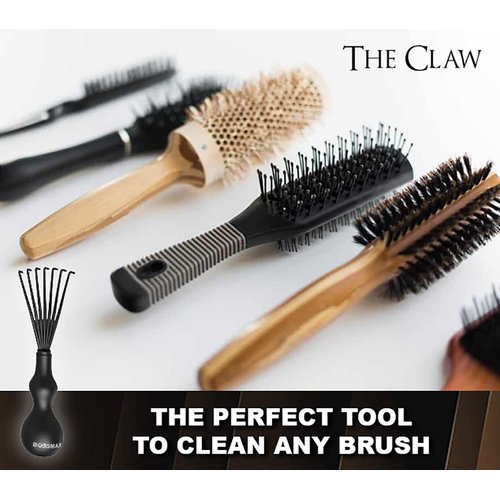 Bossman THE CLAW Round Hair Brush Cleaner Tool 3 Inch - Cleans Boar Bristle, Wave or Plastic Brushes and Combs - Black Hairbrush Cleaning Rake - Cat Brush & Dog Brush Cleaner