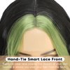 msloosily Highlight Synthetic Body Wave Wig Green Skunk Stripe Wig Synthetic Lace Front Wigs For Black Women 22inch Black And Green Wig Middle Part Wigs Fake Scalp Wavy Wig