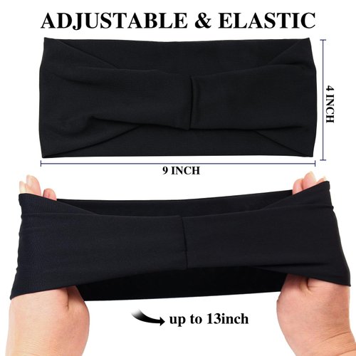 Carede Black Wide Headbands for Women Workout Yoga Running Headbands Head Wrap Sweat Bands Hair Bands for Women's Hair,Pack of 12