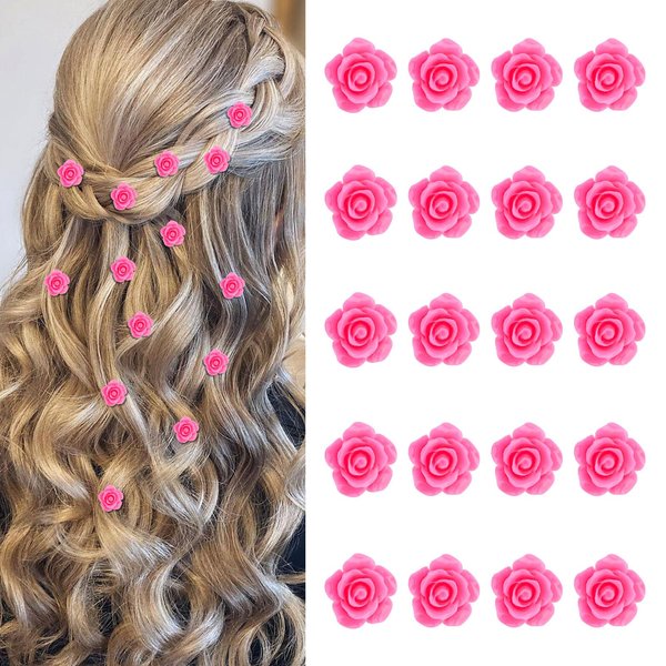 YISSION 20Pcs Mini Flower Hair Clips for Girls Women Cute Hair Pins Small Hair Clips Rose Flower Clips for Hair Wedding Hair Barrettes Bridal Hair Accessories for Girls Women Hot Pink