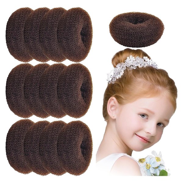 Hair Donut Bun Maker, Ring Style Bun, 12PCS Chignon Hair Medium Doughnut Shaper for Short and Thin Hair (Medium, 3.14 Inch/Brown)