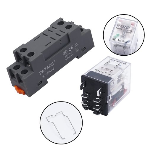 TWTADE/AC 24V 10A Coil Electromagnetic Power Relay 8 Pins 2DPT 2NO+2NC with Indicator Light and Socket Base -YJ2N-LY