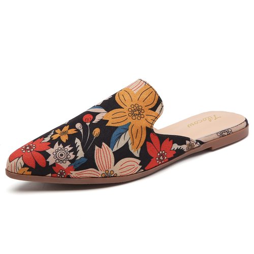 Tilocow Mules for Women Flats Pointed Toe Slip On Backless Loafers Flat Mule Business Casual Shoes Slides