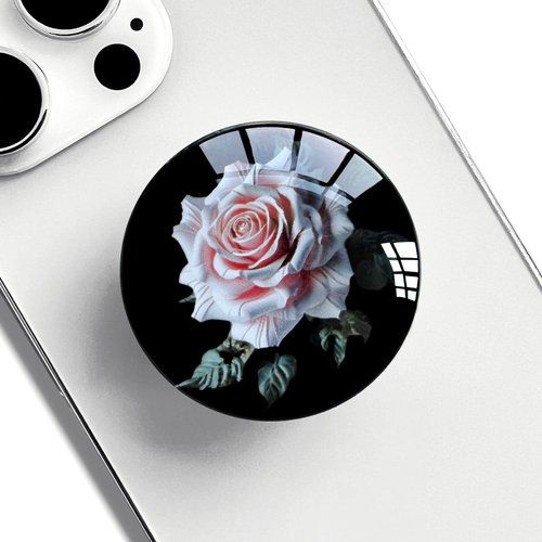 Ksadiye Translucent Clear Phone Grip with Expanding Kickstand,Cell Phone Collapsible Stand Pink Rose Flower Design for Smartphones