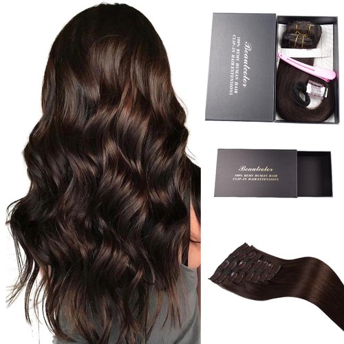 12A Clip In Hair Extensions Real Human Hair, 8Pcs Hair Extensions 120G 100% Virgin Human Hair Dark Brown Hair Extensions for Women(18 Inch, 22Clips)