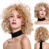 Sallcks Short Curly Blonde Wig for Women Shaggy Curly Natural Synthetic Heat Resistant Cosplay Costume Wig with Wig Cap