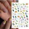 6 Sheets Cute Dinosaur Nail Stickers 3D Cartoon Self-Adhesive Nail Decal Nail Art Supplies Cute Little Dinosaur Design Nail Sliders Heart Decals for Women Girls Manicure Decoration Accessories