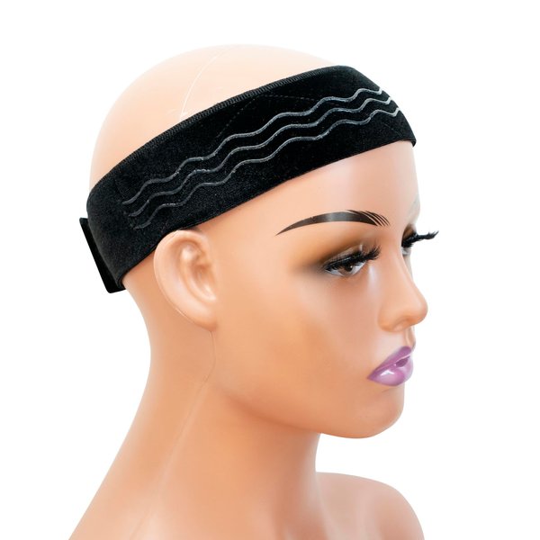 Wig Grip Band Flexible Velvet Scarf Adjustable Wig Comfort Band Headband Wig Comfort Non-Slip Adjustable Fasten Wig Bands with Wavy Silicone (Black)
