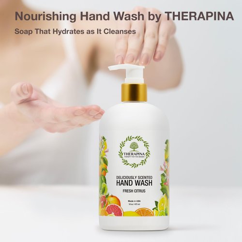 THERAPINA Aromatherapy Luxury Liquid Hand Soap – Vegan, Moisturizing Hand Wash with Aloe Vera, Botanical Oils, Fresh Citrus Scent – Fancy Liquid Hand Soap for Bathrooms, Kitchen, More, 16 Oz.