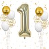 40 Inch Light Gold Number 1 Balloon, 1st Birthday Balloons, Confetti Balloons Gold Birthday Print White Latex Balloons Giant 1 Foil Balloon for Baby Boy Girl 1st Birthday Party Decorations Anniversary