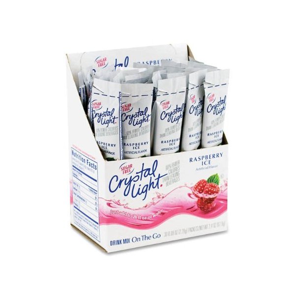 Crystal Light On The Go Sticks - 20oz Water Bottle Size - 30ct Boxes (Pack of 4) - Raspberry Ice