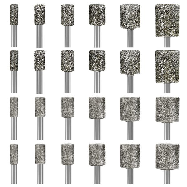 Stone Carving Set Diamond Burr Bits Compatible with Dremel, 46Grit 150Grit 24PCS Polishing Kits Rotary Tools Accessories with 1/8'' Shank for Engraving, Grinding, Stone, Rocks, Jewelry, Ceramics