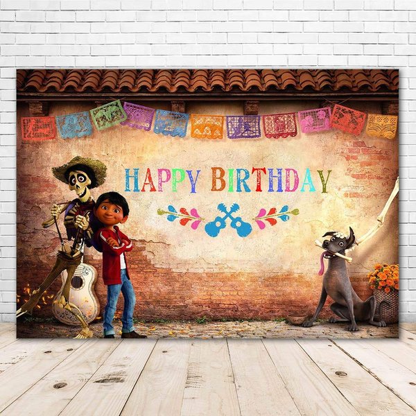 Happy Birthday Coco Theme Backdrop 7x5 Mexican Fiesta Coco Background for Kids Vinyl Halloween Birthday Party Banner for Wall Decor