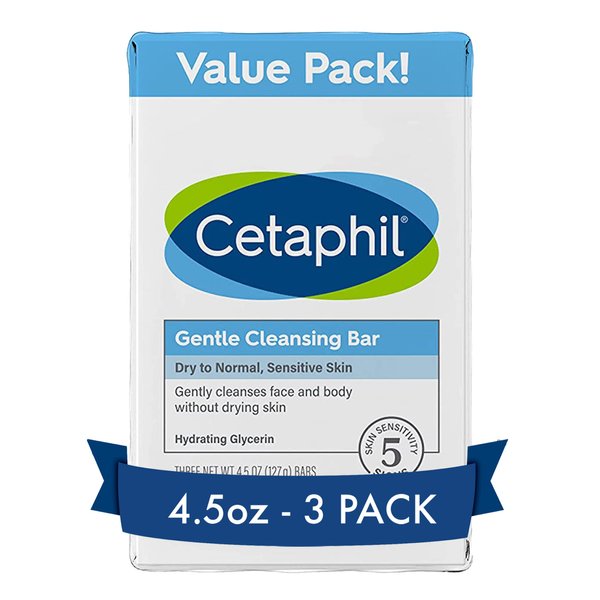 CETAPHIL Gentle Cleansing Bar, 4.5 oz Bar (Pack of 3), Nourishing Cleansing Bar For Dry, Sensitive Skin, Non-Comedogenic, Non-Irritating for Sensitive Skin