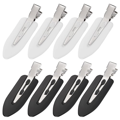 8Pcs No Bend No Crease Hair Clips - Styling Duck Bill Clips Alligator Hair Barrettes for Styling Sectioning for Salon Hairstyle Hairdressing Bangs Waves Woman Girl Makeup Application, Black & White