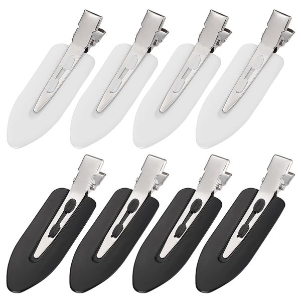 8Pcs No Bend No Crease Hair Clips - Styling Duck Bill Clips Alligator Hair Barrettes for Styling Sectioning for Salon Hairstyle Hairdressing Bangs Waves Woman Girl Makeup Application, Black & White