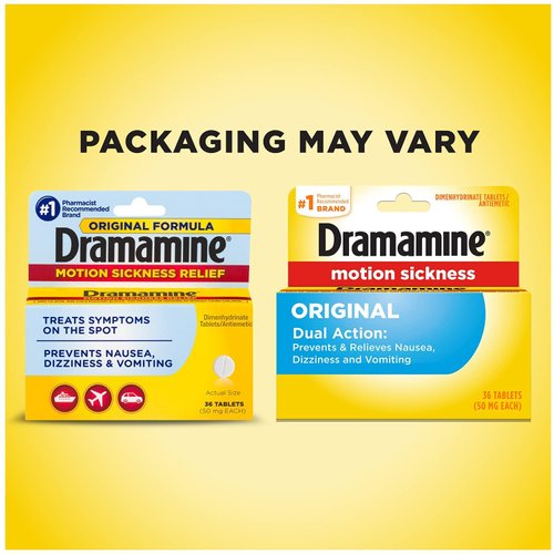Dramamine Motion Sickness Relief, Original Formula, 36 Count (Pack of 2)