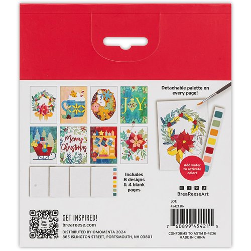 Brea Reese: Watercolor Painting Pad - Holiday Cheer - Compact Paint Palette, 8 Holiday Themed Pages & 4 Blank Sheets, Festive Adult Art Activity