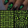 Halloween Stickers for Nails,Fall Skull Ghost Bat 3D Self-Adhesive Halloween Nail Art Stickers Decals Glow in The Dark Nail Decoration Nail Supplies for Women Girls Kids（6Pcs）