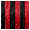 KatchOn, Red and Black Fringe Curtain - 3.2x8 Feet Pack of 2 | Red and Black Party Decorations | Halloween Backdrop for Halloween Decorations | Casino Theme Party Decorations