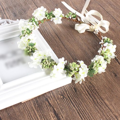 ccHuDE Bridal Flower Crowns Wedding Floral Crown Floral Garland Headband Flower Hair Wreath Flower Girl Headband Flower Prop Hair Wreath with Leaves White