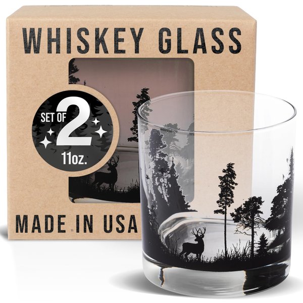 Black Lantern Handmade Whiskey Glasses - Unique Themed Cocktail & Everyday Use Drinking Glasses, Perfect for Outdoor Enthusiasts & Nature Lovers - (Set of Two 11oz. Glasses) Forest Animals Design
