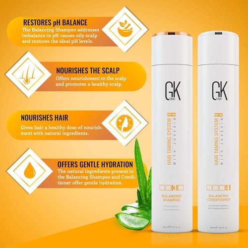GK HAIR Balancing Shampoo and Conditioner Duo (300ml) Set with Silver Bombshell Shampoo (280ml) - Hair Care Kit for Blonde Toning, Hydration, and Shine