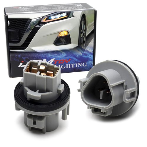 iJDMTOY Pair Grey OE-Spec 7443 T20 Front Headlamp Turn Signal Indicator Light Bulb Plug Adapter Sockets Compatible with Nissan Altima Pathfinder Rogue Frontier, etc