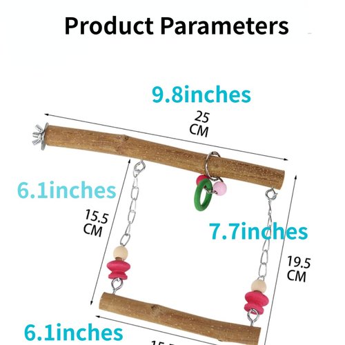 Bird Swing Parakeet Perch Bird Natural Wood Stand Parrot Cage Hanging Bite Resistance Toys Top Wooden Branches Standing Toys Cage for Small Medium Parrots Budgie Lovebirds