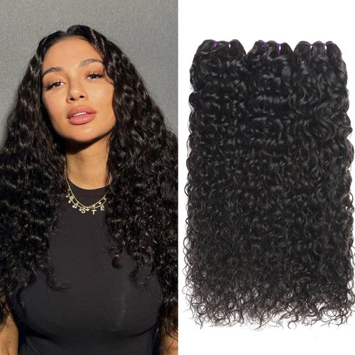 Beauty Queen 16A Raw Hair Water Wave Bundles 14 16 18 Inch 3 Bundles 100% Unprocessed Brazilian Virgin Hair Bundles Deals Quick Weaves Water Curly Hair Extensions Natural Black
