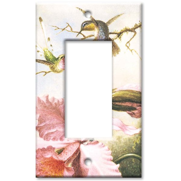 Art Plates - Single Gang Rocker - Decora - GFCI OVERSIZE Switch Plate - OVER SIZE Decorative Metal Wall Plate - Heade: Orchids and Hummingbirds - - (Made in USA)