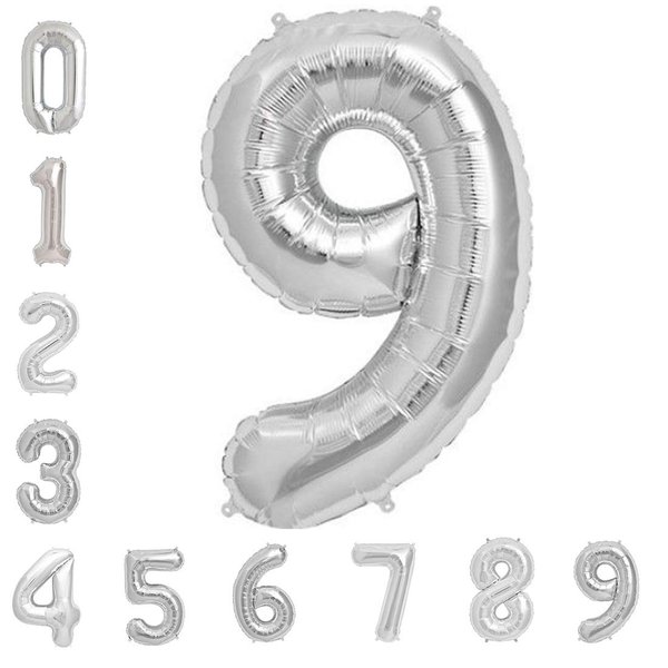 Tellpet Silver Number 9 Balloon, 9th Birthday party decorations balloons, 40 Inch
