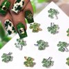 ROFIBUT St.Patrick's Day Shamrock Nail Charms 3D Alloy Gold Silver Shamrock Nail Gems with Crystal Rhinestones Green Clover Nail Diamonds Lucky Shamrock Nail Art Supplies for Nail Decoration 16Pcs