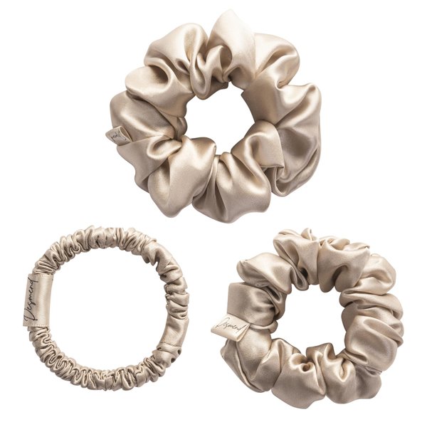 Desmend Hair Care Classic Scrunchies Silk Everyday Hair Ties Elastics No Damage Ponytail Holder Pack of 3 Light Brown