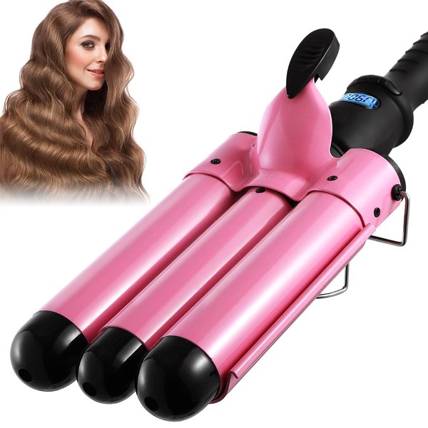 PrettyFirst Hair Curling Iron 3 Barrel Curling Iron Wand Temperature Adjustable Hair Crimper with LCD Temp Display Heat Up Quickly Last Long Waver Iron Wand for All Hair Style