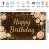 Starlit Patio Happy Birthday Backdrop 71 X 43 Inch Rustic Dark Wood Floral Banner with Gold Glitter Lettering Cream Rose and Lights for Women Birthday Party Decorations Indoor Outdoor Use